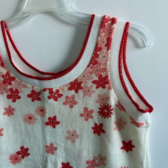Catalina Sportswear Vintage Tank Top Sleeveless Round Neck Ivory Red Flowers L - Picture 4 of 9